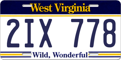 WV license plate 2IX778