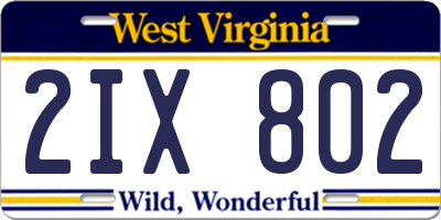 WV license plate 2IX802