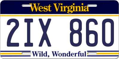 WV license plate 2IX860