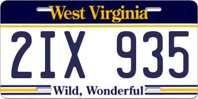 WV license plate 2IX935