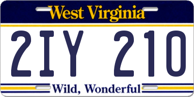WV license plate 2IY210