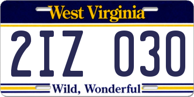 WV license plate 2IZ030