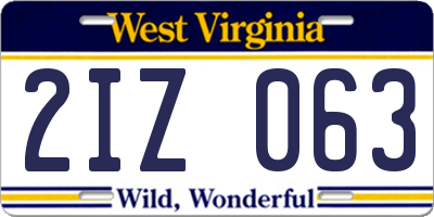 WV license plate 2IZ063