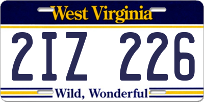 WV license plate 2IZ226