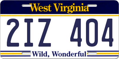 WV license plate 2IZ404