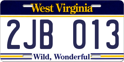 WV license plate 2JB013