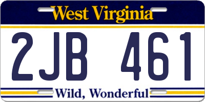 WV license plate 2JB461