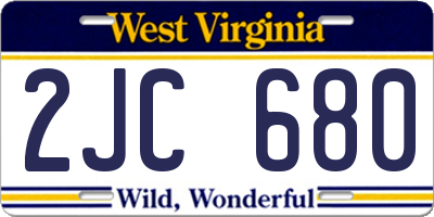 WV license plate 2JC680