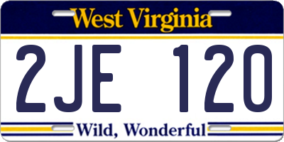 WV license plate 2JE120
