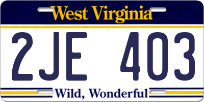 WV license plate 2JE403