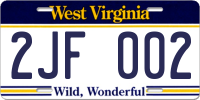 WV license plate 2JF002
