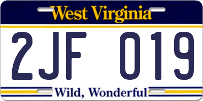 WV license plate 2JF019