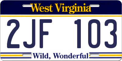 WV license plate 2JF103