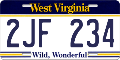 WV license plate 2JF234