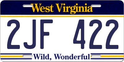 WV license plate 2JF422