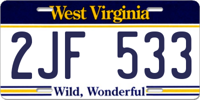 WV license plate 2JF533
