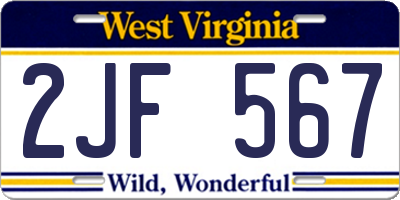WV license plate 2JF567