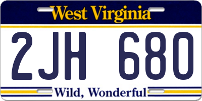WV license plate 2JH680