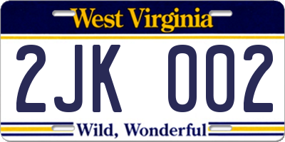 WV license plate 2JK002