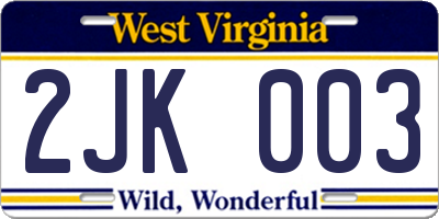 WV license plate 2JK003