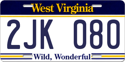 WV license plate 2JK080