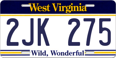 WV license plate 2JK275