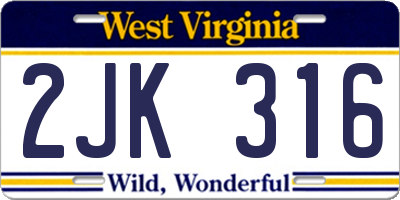 WV license plate 2JK316