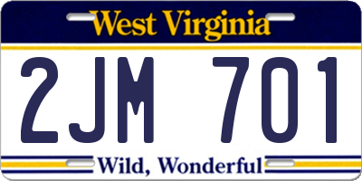 WV license plate 2JM701