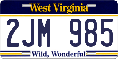 WV license plate 2JM985