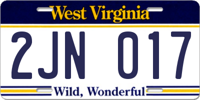 WV license plate 2JN017
