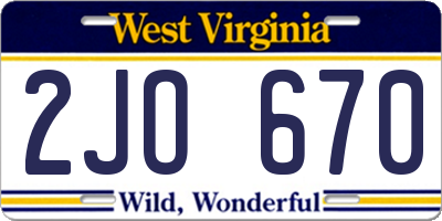 WV license plate 2JO670