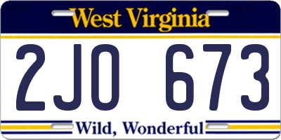 WV license plate 2JO673