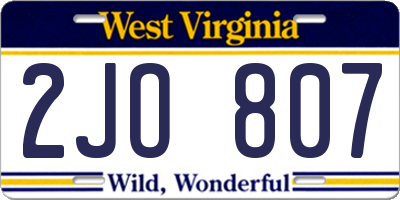 WV license plate 2JO807