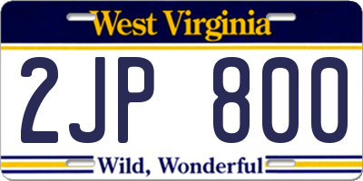 WV license plate 2JP800