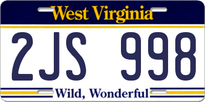 WV license plate 2JS998