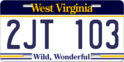 WV license plate 2JT103