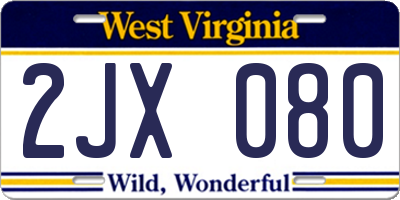 WV license plate 2JX080