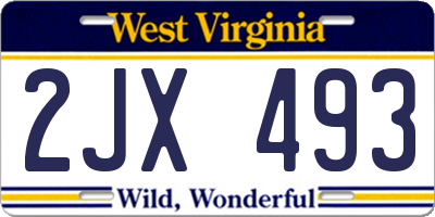 WV license plate 2JX493