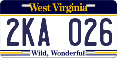 WV license plate 2KA026