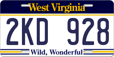 WV license plate 2KD928