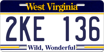 WV license plate 2KE136