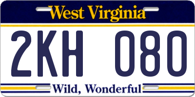 WV license plate 2KH080