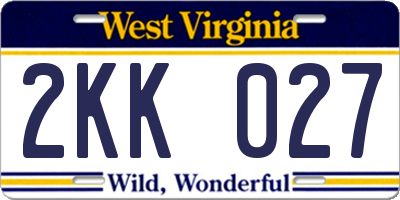 WV license plate 2KK027