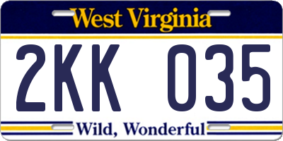 WV license plate 2KK035