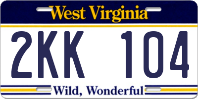 WV license plate 2KK104
