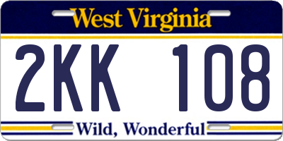 WV license plate 2KK108