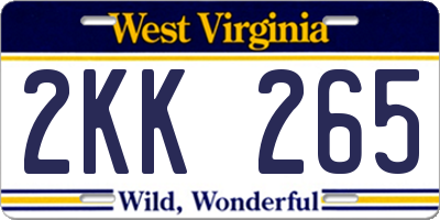 WV license plate 2KK265