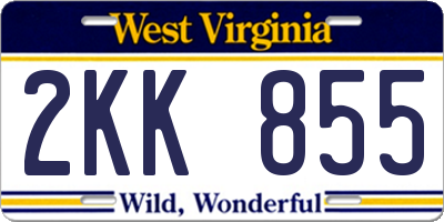 WV license plate 2KK855