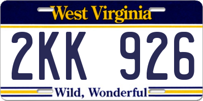 WV license plate 2KK926
