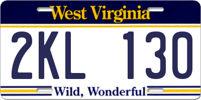 WV license plate 2KL130